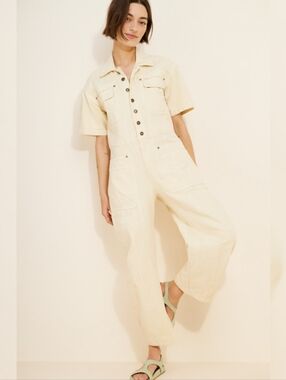 Free People We The Free Maxie Washed Coveralls Ivory Denim Women's